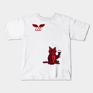 LitQ - Cute cat drinks wine on Valentine's Day anime art vibe Kids T-Shirt